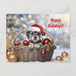 Postal Festiva Felices fiestas Navidades Cute Schnauzer Puppy