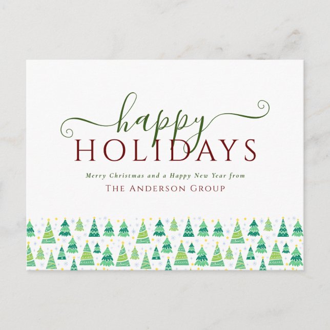 Postal Festiva Felices fiestas navideñas Árboles corporativos (Anverso)
