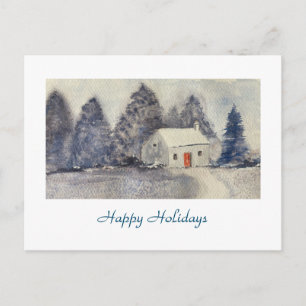 Postal Festiva Felices Fiestas Navideñas Cabaña Nevada