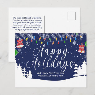 Postal Festiva Felices Fiestas Navideñas Empresariales Azul Festi