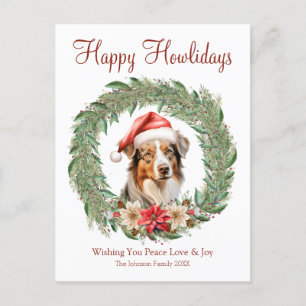 Postal Festiva Felices Fiestas Navideñas Perrito Lindo Pastor Aus