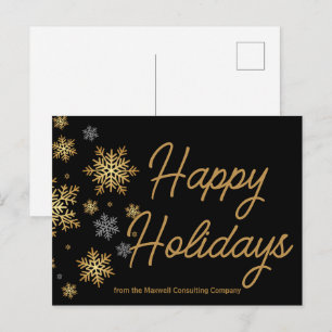 Postal Festiva Felices Fiestas Negocio Elegante Dorado y Negro Pe