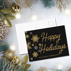 Postal Festiva Felices Fiestas Negocio Elegante Dorado y Negro Pe