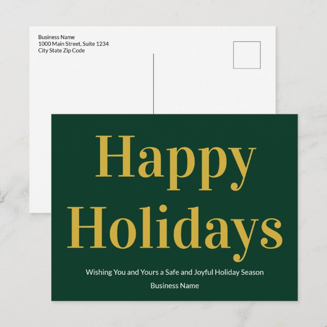 Postal Festiva Felices Fiestas Negra Verde y Oro Negocios (Anverso / Reverso)