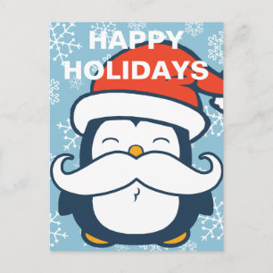 Postal Festiva Felices Fiestas Penguin Mustache Trend