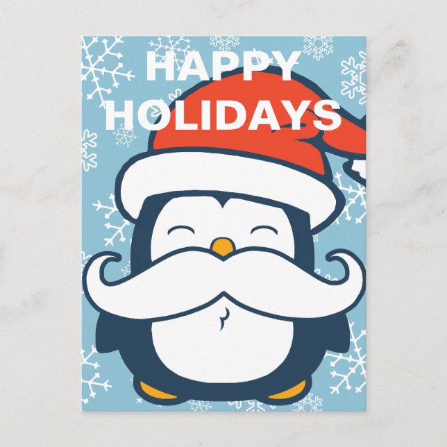 Postal Festiva Felices Fiestas Penguin Mustache Trend (Anverso)