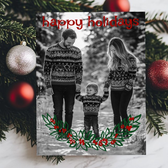 Postal Festiva Felices fiestas PERSONALIZADOS de Garland Navidade (Happy Holidays Garland CUSTOM PHOTO Christmas Holiday Postcard
)