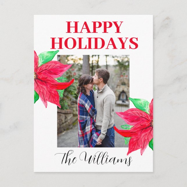 Postal Festiva Felices fiestas Poinsettia Collage de fotos acuare (Anverso)