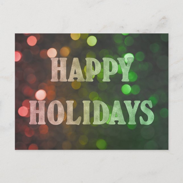 Postal Festiva Felices Fiestas, Rojo y Verde de Bokeh (Anverso)