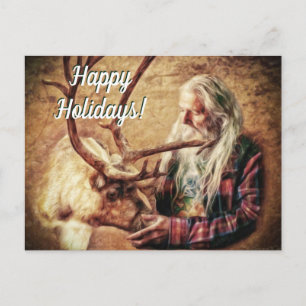 Postal Festiva Felices fiestas Santa y reno de Shawna Mac