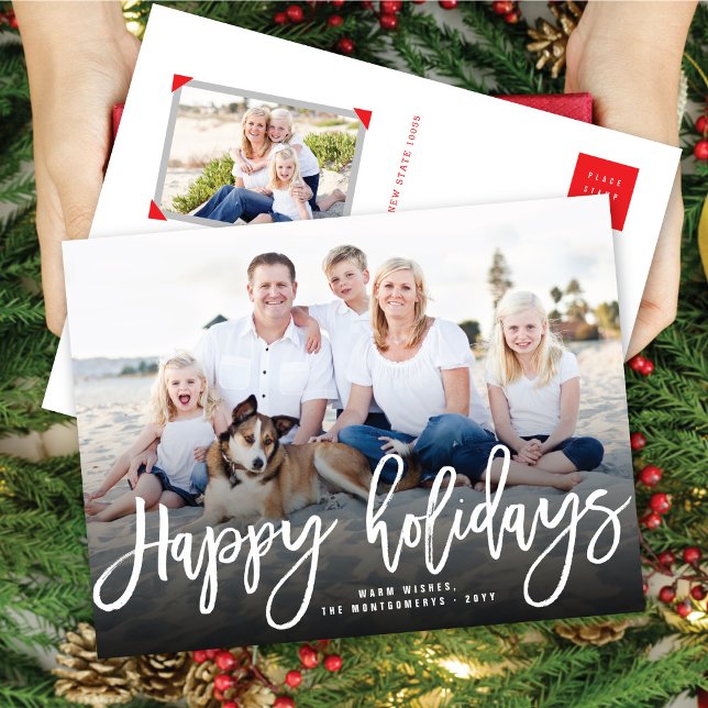 Postal Festiva Felices Fiestas Simple Brush Script Moderno Foto (Subido por el creador)