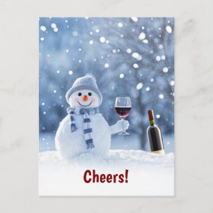 Postal Festiva Felices Fiestas Vino Lindo y Muñeco de Nieve Salud