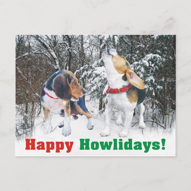 Postal Festiva ¡Felices Howlidays! Beagle Snowy Woods Post Card (Anverso)