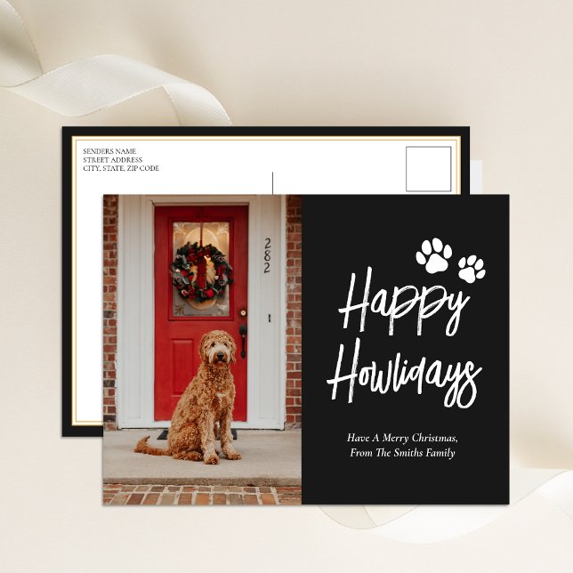 Postal Festiva Felices Howlidays Black Calligraphy Mascota Photo (Subido por el creador)