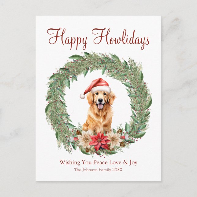 Postal Festiva Felices Howlidays Cute Golden Retriever Dog (Anverso)