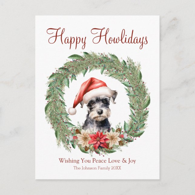Postal Festiva Felices Howlidays Cute Ministra Schnauzer Dog (Anverso)