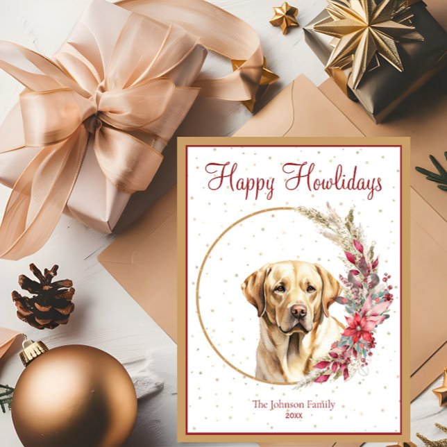 Postal Festiva Felices Howlidays Cute Yellow Lab Dog (Subido por el creador)