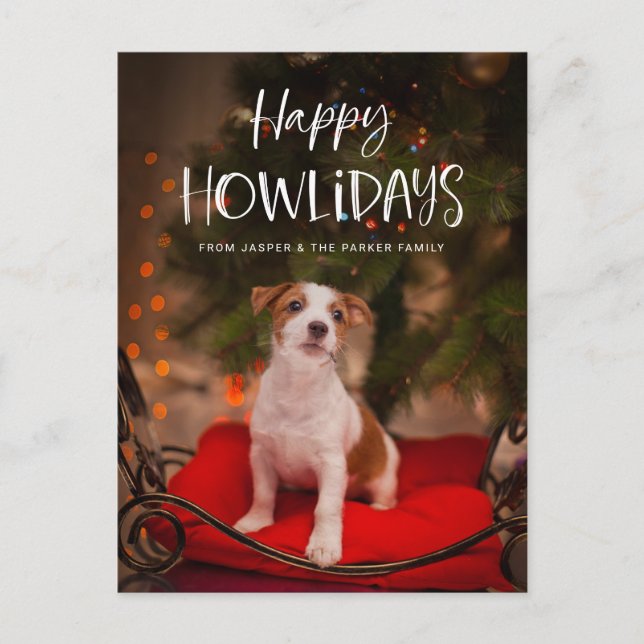 Postal Festiva Felices Howlidays | Foto de Navidades de perros Ma (Anverso)