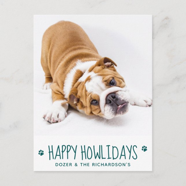 Postal Festiva Felices Howlidays Green Simple Cute Mascota Dog Ph (Anverso)