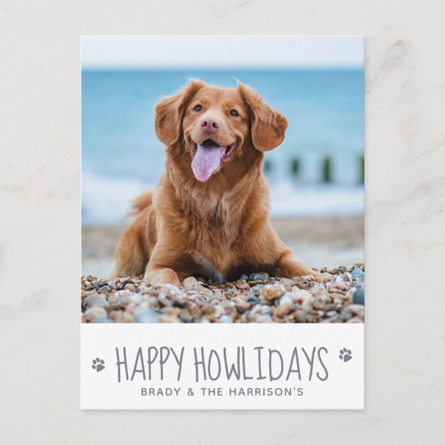 Postal Festiva Felices Howlidays Simple Mascota Perro Foto (Anverso)