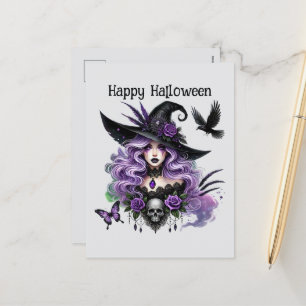 Postal Festiva Felices libros de hechizos de brujas de Halloween