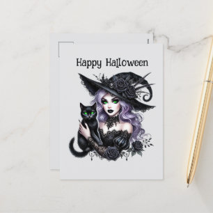 Postal Festiva Felices libros de hechizos de brujas de Halloween