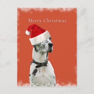 Postal Festiva Felices Navidad. Perro dálmata en un gorra de