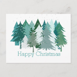 Postal Festiva Felices Navidades Árboles verdes y estrellas canad
