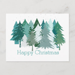 Postal Festiva Felices Navidades Árboles verdes y estrellas canad