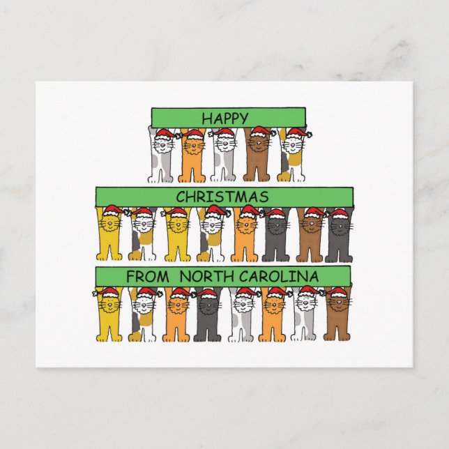Postal Festiva Felices Navidades de Carolina del Norte, gatos. (Anverso)