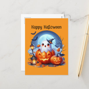 Postal Festiva Felices niñas de Halloween
