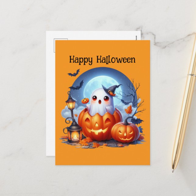 Postal Festiva Felices niñas de Halloween (Anverso/Reverso In Situ)