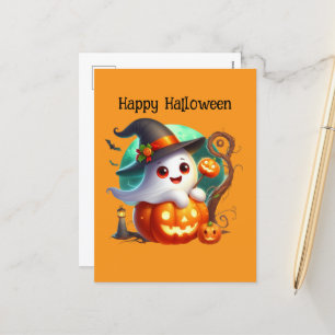 Postal Festiva Felices niñas de Halloween