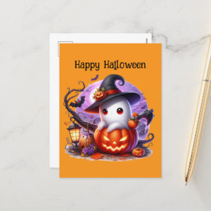 Postal Festiva Felices niñas de Halloween