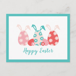 Postal Festiva Felices Orejas de Conejito con Huevos Decorados en