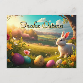 Postal Festiva Felices Pascuas en un paisaje primaveral