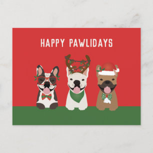 Postal Festiva Felices Pawlidays Bulldoges franceses