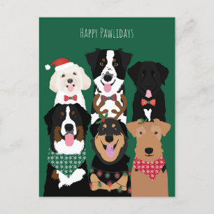 Postal Festiva Felices Pawlidays Cute Navidades Perros
