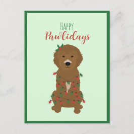 Postal Festiva Felices Pawlidays Luces de Navidades Goldendoodle