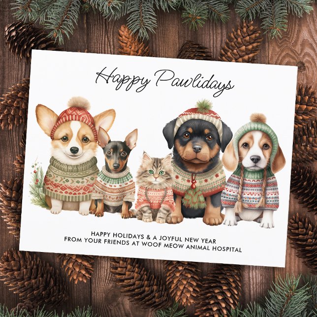 Postal Festiva Felices Pawlidays Navidades Dog Cat Mascota Busine (Subido por el creador)