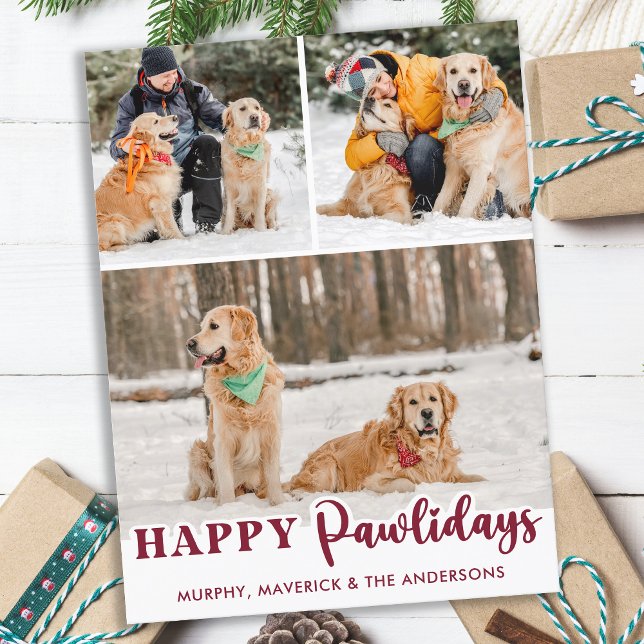 Postal Festiva Felices Pawlidays Perro moderno personalizado 3 fo (Subido por el creador)