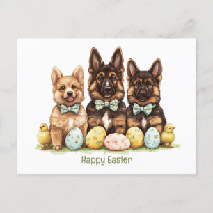 Postal Festiva Felices Perros del Pastor Alemán de Pascua