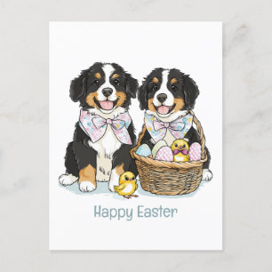 Postal Festiva Felices perros montañeses de Pascua