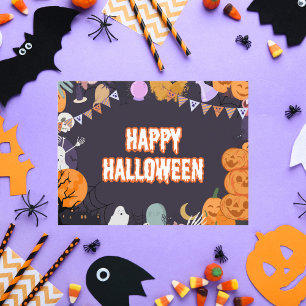 Postal Festiva Felices personajes de dibujos animados en Hallowee