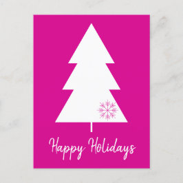 Postal Festiva Felices vacaciones Árbol blanco rosado caliente de