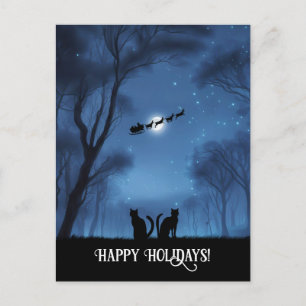 Postal Festiva Felices vacaciones con dos gatos y Santa