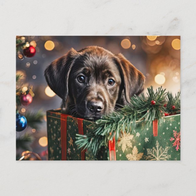 Postal Festiva Felices vacaciones Cute Chocolate Lab Cuppy (Anverso)