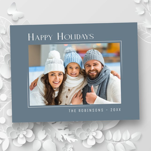 Postal Festiva Felices Vacaciones Elegante Moderno Slate Blue (Subido por el creador)