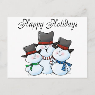 Postal Festiva Felices vacaciones, familia Snowman