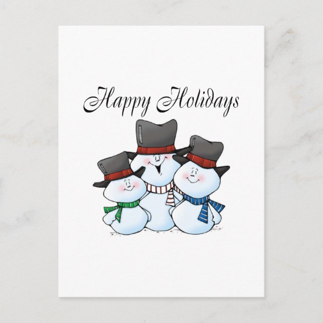 Postal Festiva Felices vacaciones, familia Snowman (Anverso)